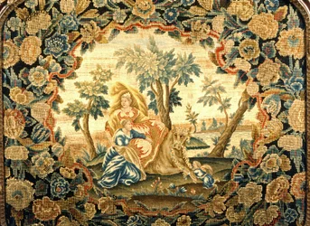 Europa and the Bull, close-up of tapestry screen in George III wooden frame